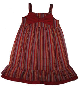 Piros csíkos pamut ruha lányoknak, masnival az elején - Next