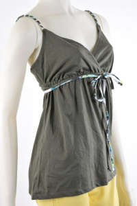 Top fără mâneci pentru femei S.Oliver, de culoare verde măslin, cu bretele răsucite colorate și detaliu cu nod - Îmbrăcăminte pentru femei