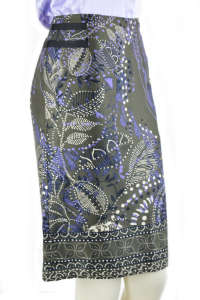 Fustă cu imprimeu floral maro și violet, vedere laterală - Îmbrăcăminte pentru femei