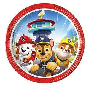 Еднократни хартиени чинии Paw Patrol, 8 броя, 20 см, с изображения на Chase, Marshall и Rubble - Реквизит за партита