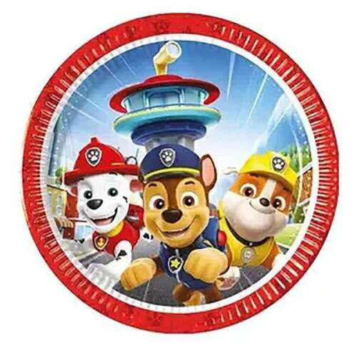 Jednorazové papierové taniere Paw Patrol, 8 ks, 20 cm s obrázkami Chase, Marshalla a Rubble