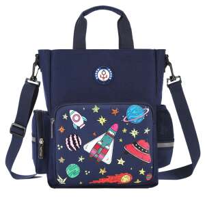 Dollcini Schulrucksack mit Weltraumthema für Kinder, blau mit Sternen und Raketen - Koffer & Taschen