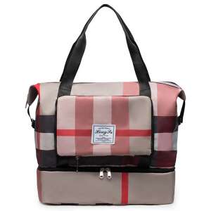 Red and black plaid foldable travel bag with shoe compartment, Dollcini brand - Travel Bag