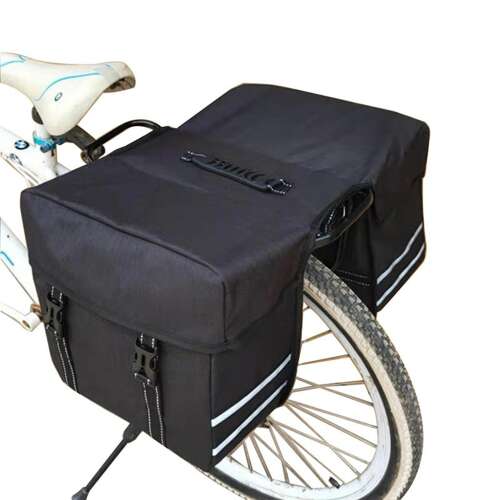 Dollcini, Dupla kerékpártáska, Kerékpáros táska, biciklis túratáska csomagtartóra, hátsó ülésre, vízálló, Fekete