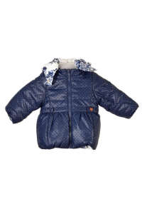 Boboli reversible girl's winter coat in blue with white floral print - Boboli