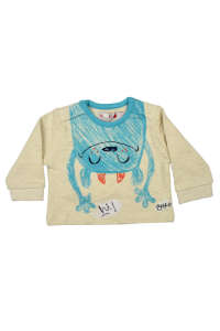 Boboli baby boy long sleeve t-shirt with blue monster print, light beige color - Boboli