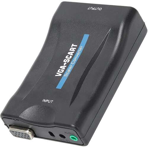VGA-SCART átalakító, távirányítós, töltőkábellel, NTSC/PAL/SECAM támogatás