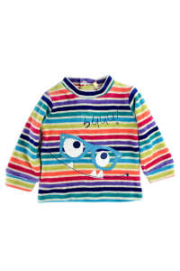Boboli baby long sleeve shirt with rainbow stripes and a cute monster design - Boboli
