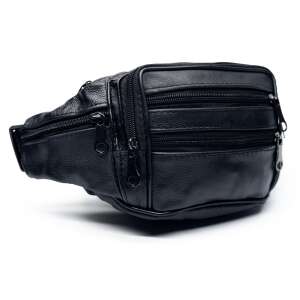 Schwarze Leder-Bauchtasche mit mehreren Reißverschlusstaschen - Handtaschen