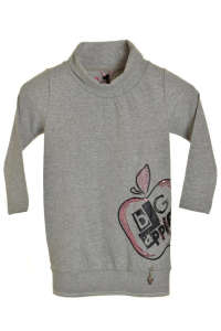 Gray Sarabanda turtleneck sweater for girls with a pink apple print and sequins - Kids' Sweater & Cardigan