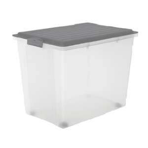 ROTHO COMPACT 70L tároló doboz, szürke, átlátszó műanyag, fedéllel - Rotho