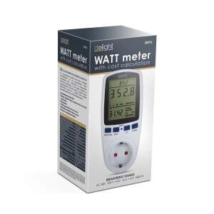 Delight Fogyasztásmérő költségszámítás funkcióval - 20296 konektoros fogyasztásmérő és energiamérő LCD kijelzővel, digitális fogyasztásmérő 230vac 16A