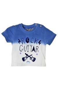 Boboli fiú póló kék-fehér ombre mintával és gitár grafikával, 'Rock Guitar' felirattal - Boboli