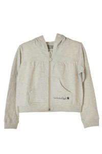 Boboli girls' hooded sweatshirt in melange grey, featuring a full zipper, two pockets, and a comfortable fit. - Boboli