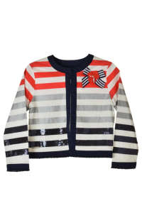 Girls' striped cardigan with a bow, red, silver, and dark blue sequins, Boboli - Boboli