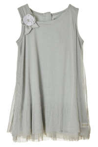 Gray sleeveless tulle dress for girls with a flower detail, Boboli brand - Boboli