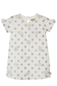 White and silver polka dot dress for girls with rhinestone flowers, Boboli brand - Boboli