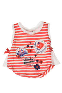 Red and white striped Boboli girl's sleeveless shirt with fish, anchor, and flower appliques - Kids' Tank Top