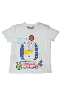 Fehér Boboli gyerek póló oroszlán mintával, a 'Brave and Friend' és a 'Skilled Sailor' felirattal - Boboli