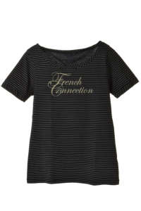 Tricou dama cu dungi negre și albe cu logo French Connection - Îmbrăcăminte pentru femei