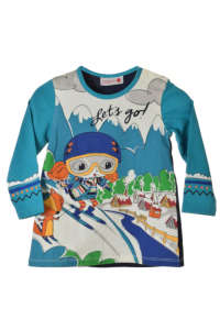 Boboli kids long sleeve t-shirt with skiing print, blue - Boboli