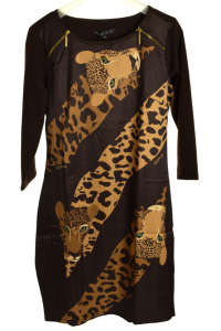 Rochie cu imprimeu leopard maro cu mâneci 3/4 - Îmbrăcăminte pentru femei