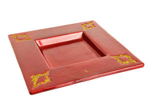 Red square ceramic serving tray with gold accents - Bowl