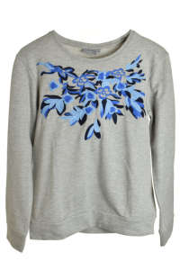 B.young women's grey sweater with blue floral embroidery - Women's Sweater