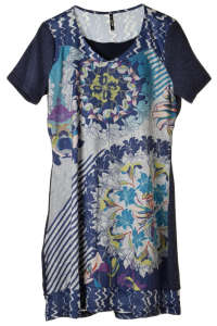 Rochie Smash! pentru femei cu mâneci scurte, cu imprimeu floral în albastru și violet, mărime XL - Îmbrăcăminte pentru femei