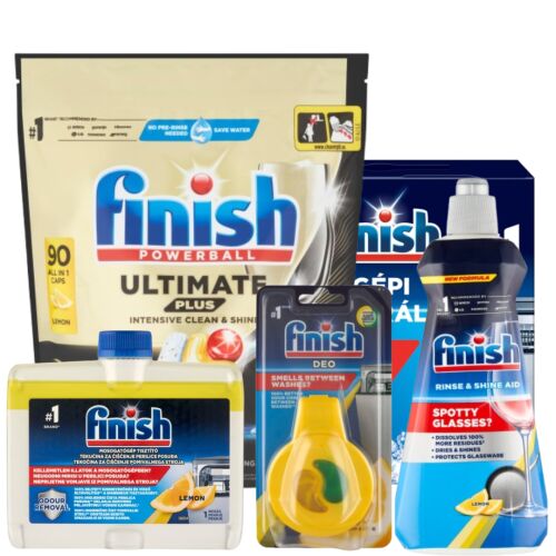 Finish Ultimate Plus All in 1 Kezdőcsomag tisztító folyadékkal, 90db kapszulával + Ajándék mintatermék
