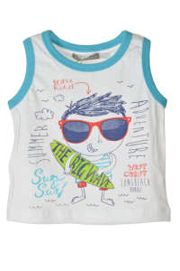 White Boboli boys' tank top with a blue trim and a surfer graphic print - Boboli