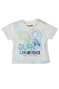 Fehér rövid ujjú Boboli fiú póló kék és zöld 'Surf' felirattal és tukánokkal - Boboli
