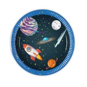 Rocket Space papírtányér bolygókkal és rakéta mintával - Rocket