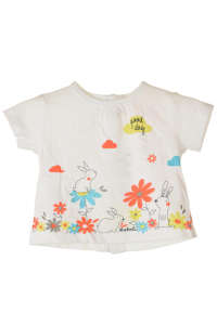 White Boboli baby t-shirt with bunny and flower print - Boboli