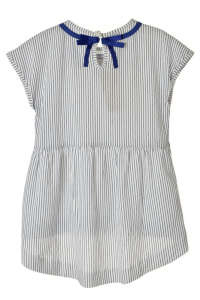Brums fehér, kék csíkos, hosszított hátú lány ruha – 104 31385150 Kislány ruha - Csíkos