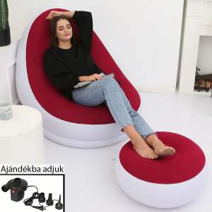 Červená nafukovacia pohovka s opierkou na nohy, ideálna na kempovanie, k bazénu, na festivaly a na pláž, s priloženým elektrickým čerpadlom - Kreslá