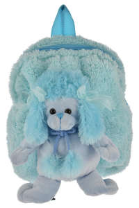 Light blue plush backpack with a cute poodle dog decoration. Pack Mates brand. - Preschool Backpack, Bag