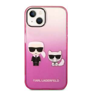 Elölnézet Karl Lagerfeld iPhone 14 Plus rózsaszín telefontok Karl és Choupette mintával - Karl Lagerfeld Telefontok