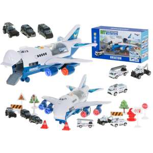 Toy airplane with police cars, traffic signs, and cones - JM