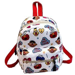 Детска раница Dollcini с герои от улица Сезам, бяла с цветни герои от улица Сезам, идеална за училище или за ежедневна употреба - Раница