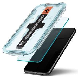 Spigen Glas.tR EZ Fit протектор за екран за Samsung Galaxy S22 Plus, показващ рамката за инсталиране и закаленото стъкло - Spigen Фолио за защита на дисплея
