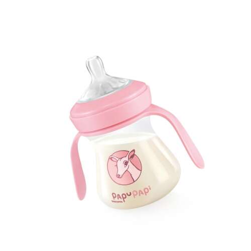 PAPU PAPI 150 ml rosa Babyflasche mit Griffen und Hirsch-Design