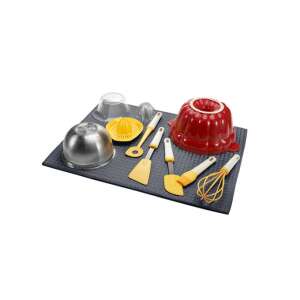 PRESTO XXL covoraș de scurgere a vaselor, 60 x 45 cm, negru cu grila albă, arătând diverse ustensile de bucătărie și boluri deasupra - Scurgator vase