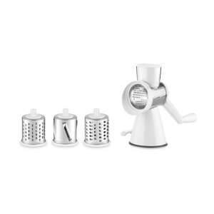 HANDY Universal Grater with 4 Attachments, white grater with 4 interchangeable blades for slicing, grating, and julienning vegetables, fruits, cheese, and more - Kitchen tool