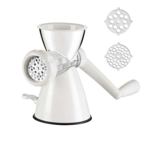 HANDY manuelle Fleischmühle mit 3 verschiedenen Aufsätzen, weiß