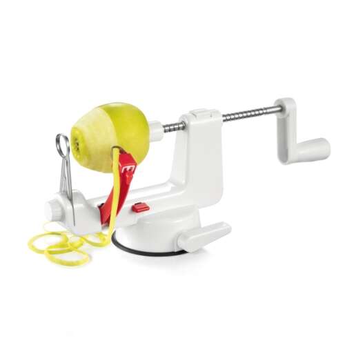 HANDY decojitor și feliator de mere, alb, cu bază cu ventuză, lamă din oțel inoxidabil, pentru decojirea, felierea și scoaterea miezului de mere