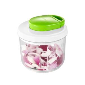 HANDY manual food chopper, white and green, with chopped onions inside - Hand Chopper