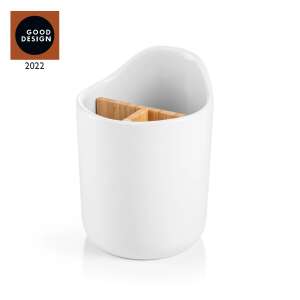 White ceramic cutlery holder with bamboo divider, Good Design 2022 award winner - Cutlery holder