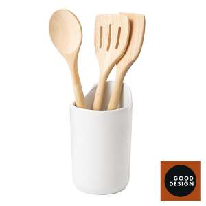 Suport pentru ustensile de bucătărie din ceramică albă Good Design cu linguri și spatule din lemn - Depozitare și organizare