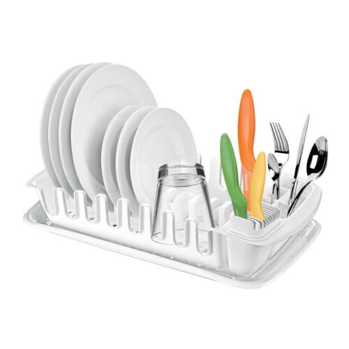 CLEAN KIT white dish drying rack with plate holder, cutlery holder and drip tray